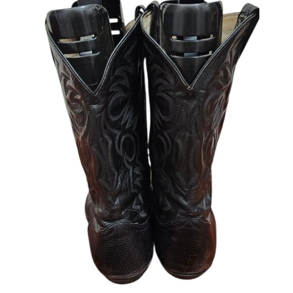 Vtg Larry Mahan Black Leather Cowboy Boots SIze 11 B, made in Texas - Picture 8 of 16